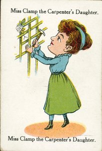 Familias felices, c 1920: Miss Clamp, la hija del carpintero (litografía en color)