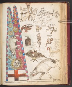 Harley 4632, f.242, estandarte de Ricardo III en Bosworth, además de Yorkist sunburst (vitela)