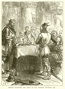 Harold recibiendo la noticia de la invasión normanda, 1066 de English School