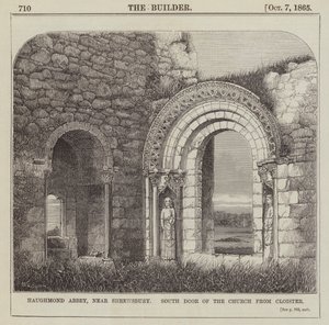 Abadía de Haughmond, cerca de Shrewsbury, Puerta Sur de la Iglesia desde el Claustro de English School