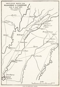 La Marcha de Havelock de Allahabad a Cawnpore, julio y agosto de 1857, de la Historia Ilustrada de Inglaterra de Cassell de English School