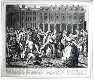 Él y sus compañeros borrachos provocan un disturbio en Covent Garden, de una serie pirateada basada en 