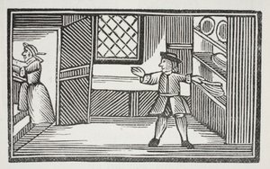 Fue a la despensa y se sirvió pan y mantequilla, ilustración de Chap-books del siglo XVIII de John Ashton, pub. 1882 de English School
