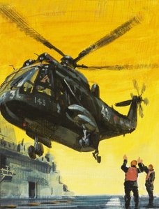 Helicóptero aterrizando en portaaviones