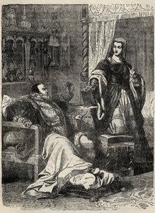 Enrique VIII y la Reina Catalina Parr (1512-1548) - grabado de “Historia de Inglaterra” de Cassell Petter & Galpin de English School