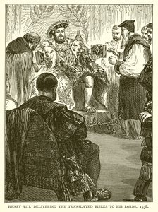 Enrique VIII entregando las Biblias Traducidas a sus Señores, 1538 de English School
