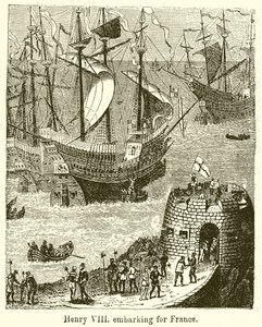 Enrique VIII embarcando hacia Francia de English School