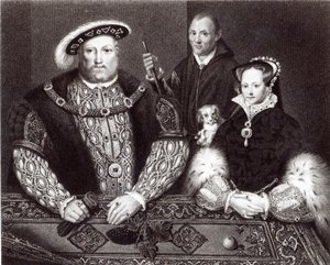 Enrique VIII, su hija la Reina María y Will Somers, después de una pintura al óleo del siglo XVI, pintado póstumamente, 1821 de English School