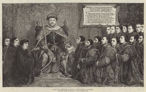 Enrique VIII presentando una carta al Colegio de Cirujanos de English School