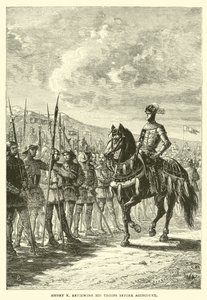 Enrique V revisando sus tropas antes de Agincourt de English School