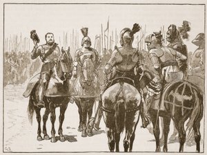 Enrique y los oficiales franceses capturados, ilustración de Cassells Illustrated History of England