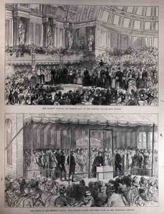 Su Majestad Inaugurando el Queens Hall del Peoples Palace y Colocando la Primera Piedra de las Escuelas Técnicas