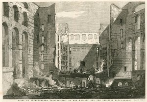 Su Majestad, acompañada por la Princesa Real, visitando las ruinas del Teatro Covent Garden, Londres de English School
