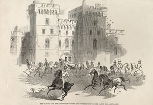 Su Majestad y sus Ilustres Visitantes y Comitiva saliendo del Castillo de Windsor hacia las Carreras de Ascot, de 
