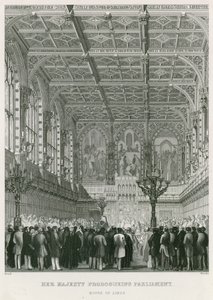 Su Majestad prorrogando el Parlamento, la Cámara de los Lores de English School