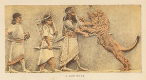 Heródoto: La caza del león (litografía en color) de English School