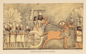Heródoto: Senaquerib en su carro (litografía en color) de English School