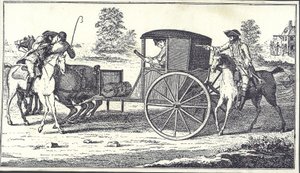 Los bandoleros James MacLaine y William Plunkett roban al Conde de Eglinton en Hounslow Heath, 26 de junio de 1750 (grabado) de English School