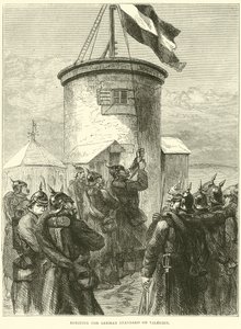 Izando el estandarte alemán en Valerien, marzo 1871