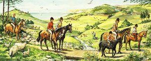 Montando a caballo en el campo junto al mar de English School