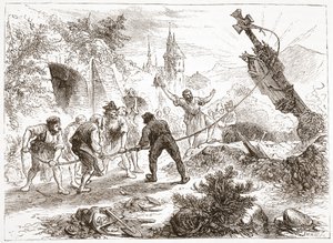 Hottinger destruyendo la imagen, ilustración de La Historia del Protestantismo de James Aitken Wylie, pub. 1878