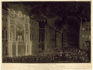 Casa en Portman Square del Embajador Francés, iluminada para celebrar la Paz, 29 de abril de 1802 de English School