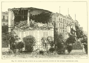 Casa en la Avenida de la Gare, Mentone, arruinada por el terremoto de la Riviera, 1887