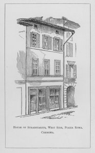 Casa de Stradiuarius, lado oeste, Piazza Roma, Cremona (grabado) de English School