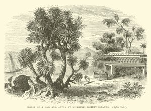 Casa de un dios y altar en Huahine, Islas de la Sociedad, después de Cook de English School