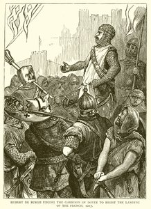 Hubert de Burgh instando a la guarnición de Dover a resistir el desembarco de los franceses, 1217 de English School