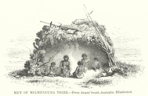 Cabaña de la tribu Milmendura (grabado)