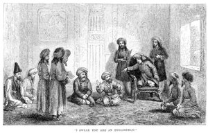 Juro que eres un inglés: el disfraz del autor es expuesto en Herat, de Viajes en Asia Central...en...1863, 1864 por Arminius Vambery de English School