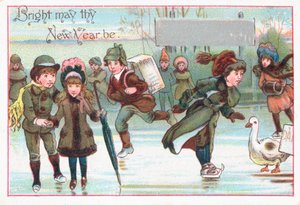 Patinaje sobre hielo, tarjeta de Año Nuevo