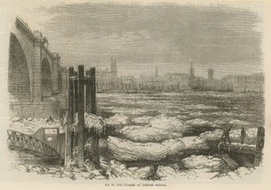 Hielo en el Támesis en el Puente de Londres de English School