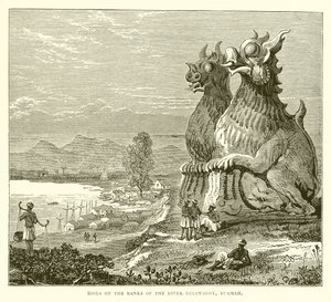 Ídolos en las orillas del río Irrawaddy, Birmania de English School