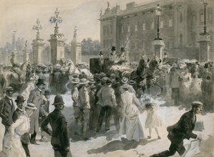Enfermedad del Rey Eduardo VII, los doctores salen del Palacio, junio de 1902 de English School