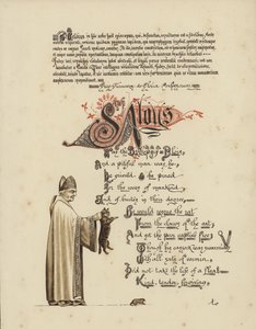 Poema ilustrado sobre un santo y un obispo que liberarían a una rata de las fauces del gato de English School