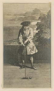 Ilustración que muestra a un hombre jugando al croquet de English School