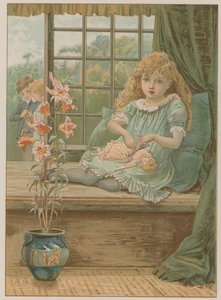 Ilustración que muestra a una niña sentada en un asiento de ventana de English School