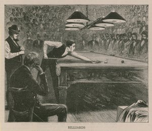 Ilustración que muestra a hombres jugando al billar