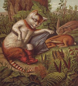 Ilustración para El gato con botas (litografia en color) de English School