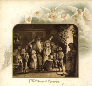 Ilustración de La llegada de Papá Noel (litografía en color) de English School