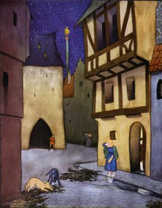 Ilustración para El príncipe feliz de Oscar Wilde (litografía en color) de English School