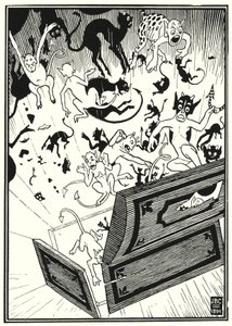 Ilustración de las Aventuras del Barón Munchausen (grabado) de English School