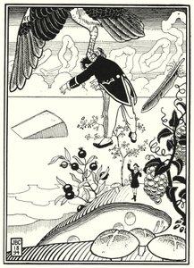 Ilustración de las Aventuras del Barón Munchausen (grabado)