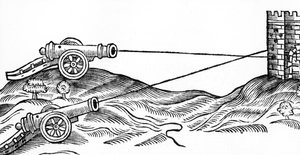 Ilustración de fuego de cañón en El arte de la artillería por Thomas Smith, 1628 de English School