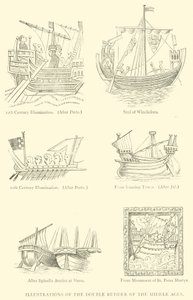 Ilustraciones del doble timón de la Edad Media (grabado)