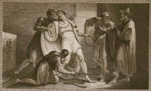 Encarcelamiento de Esteban, ilustración de La Historia de Inglaterra de David Hume, pub. por R. Bowyer, Londres, 1812 de English School