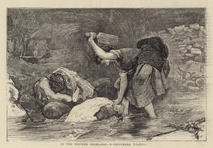 En las Tierras Altas del Oeste, un lavado en Connemara (grabado) de English School