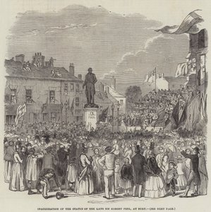 Inauguración de la estatua del difunto Sir Robert Peel en Bury (grabado)